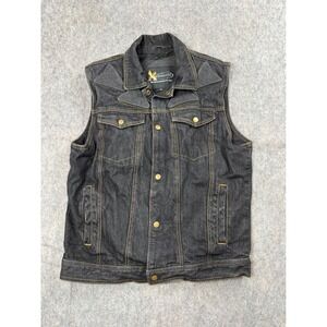 Xelement Mens‎ Black Denim Motorcycle Vest Padded Biker Gear Medium
